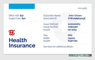 Cartão de seguro saúde da seguradora de saúde exemplo